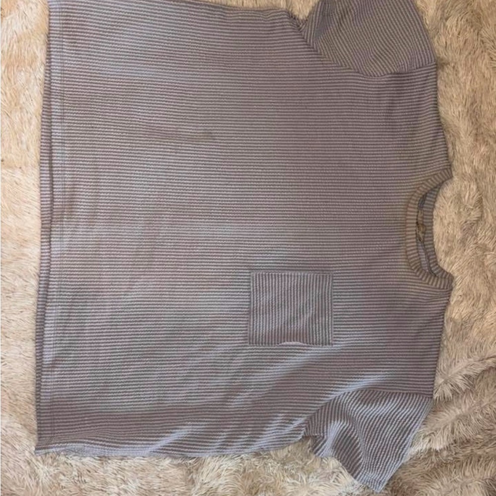 Zenana Outfitters Lavender and White Striped Short Sleeve Top